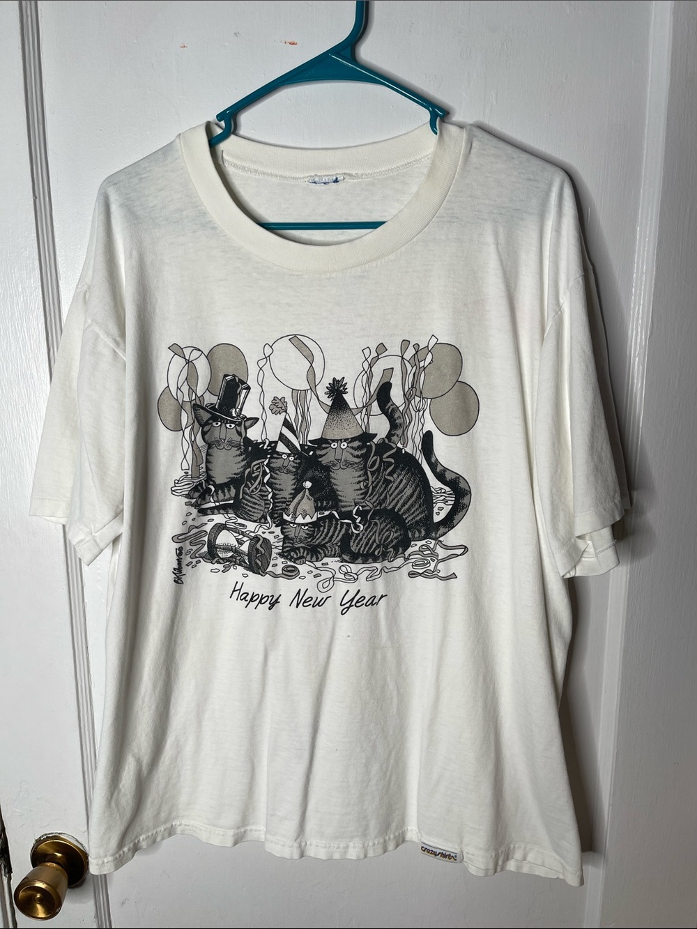 Vintage Crazy Shirts Cat New Years Kliban 90s T-shirt Balloons Toilet NYE Cats